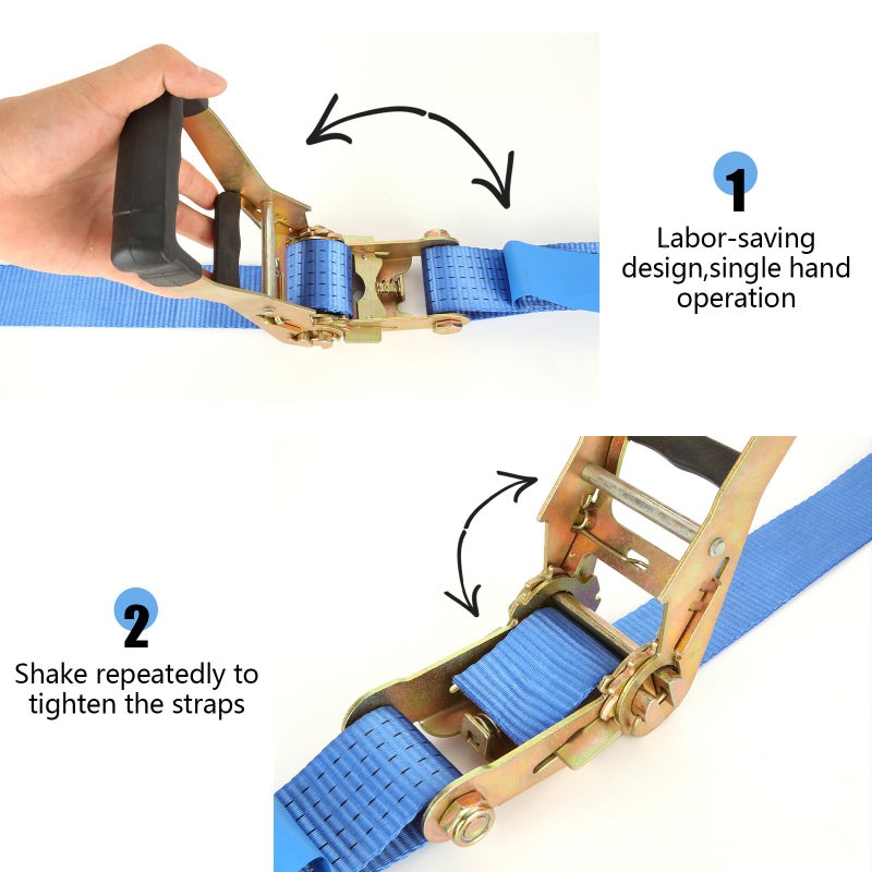 LISHINE 2 Pack 2 Inch Ratchet Straps Heavy Duty 20ft Tie Down Straps Ratchet with Double J Hook  8000 LBS Break Strength  Cargo Ratchet Straps for Truck  Trailers  Kayaks  Car Roof - Image 5